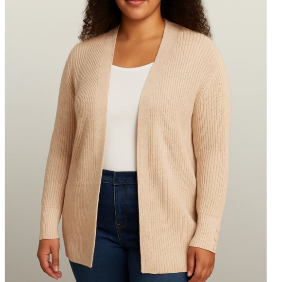 Ten Sixty Sherman Women’s Tan Open-Front Long Sleeve Cardigan Sweater size Large - Picture 1 of 6